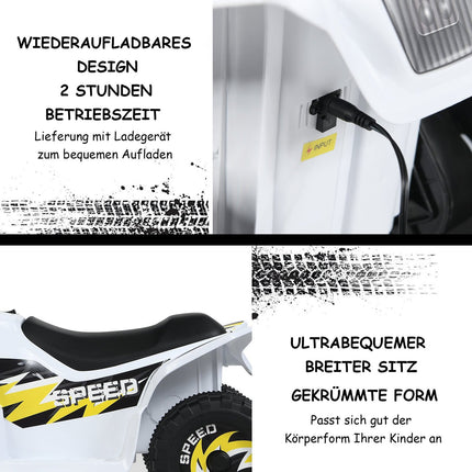 Quad mit 6 V Batteriebetrieb, Mini-Quad für Kleinkinder, 73 x 40 x 44,5 cm, Weiß
