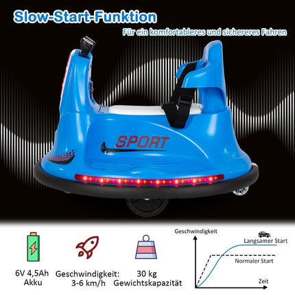6V Kinder Autoscooter 360 Grad Drehung mit Musik &amp; bunten LED-Lichtern Blau