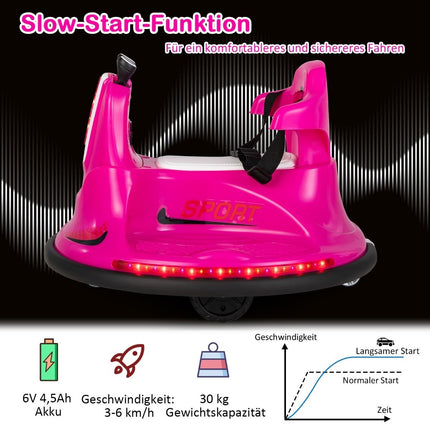 Auto tamponneuse pour enfants 6V, rotation à 360 degrés avec musique et lumières LED colorées, rose