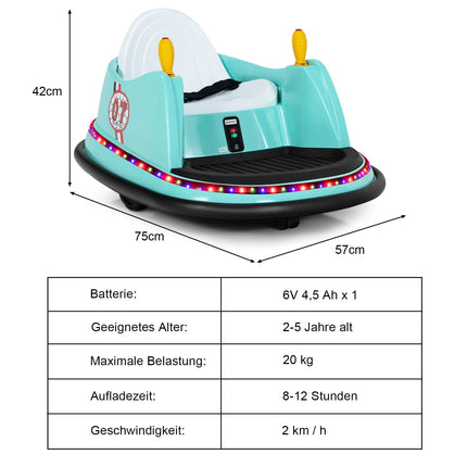 Voiture tamponneuse pour enfants 6V avec télécommande et rotation à 360°, verte