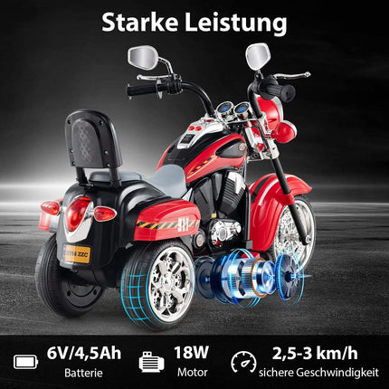 6V Kinder-Elektromotorrad mit Licht & Sound, Rot