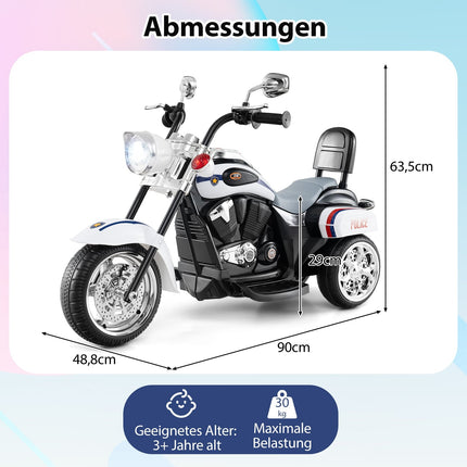 6V Kinder-Elektro-Polizeimotorrad, verstellbares Licht & Sound