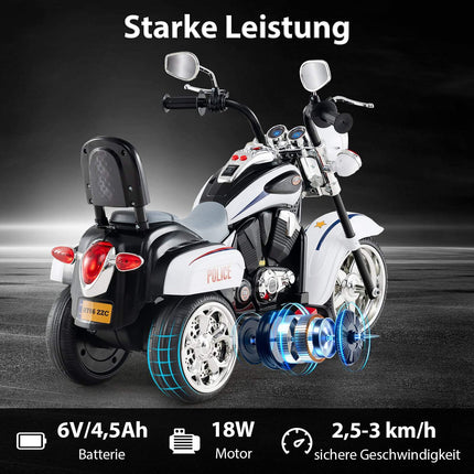 6V Kinder-Elektro-Polizeimotorrad, verstellbares Licht & Sound