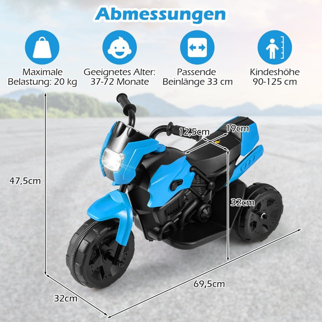 Moto électrique pour enfants 6V, 3 roues, lumières LED