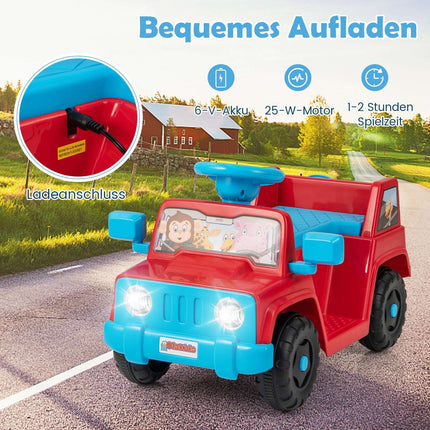 6V Kinder-Elektroauto mit Sound, LED-Leuchten, Rot