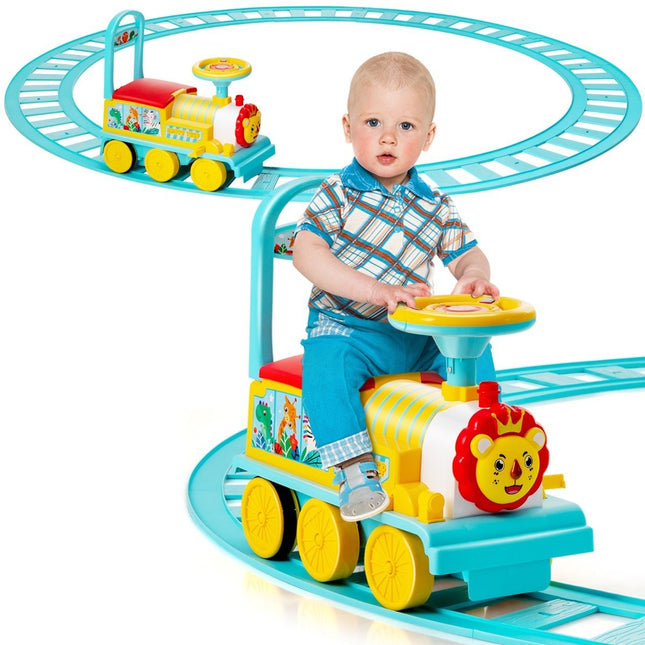Train électrique pour enfants 6V avec 16 pièces de rail pour les enfants de 3 ans et plus Bleu.