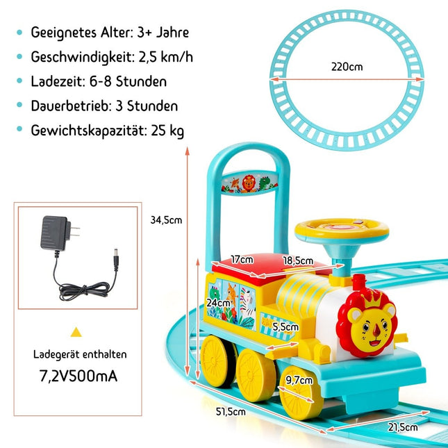 Train électrique pour enfants 6V avec 16 pièces de rail pour les enfants de 3 ans et plus Bleu.