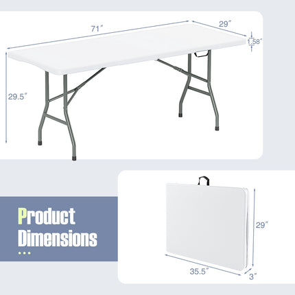 Table pliante de 1,83 m (6 pi), plateau en PEHD, capacité de charge de 159 kg (350 lb), blanche