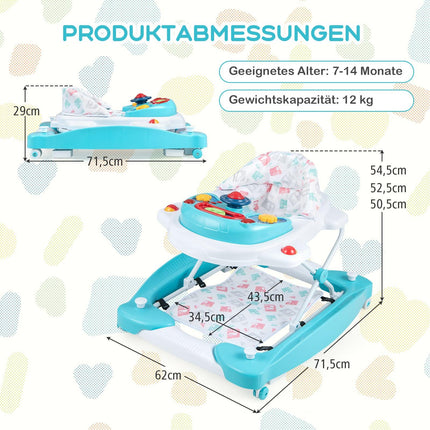 Trotteur bébé réglable 6 en 1 avec tableau musical, vert