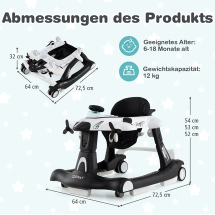 Trotteur réglable 6 en 1 avec plateau et musique