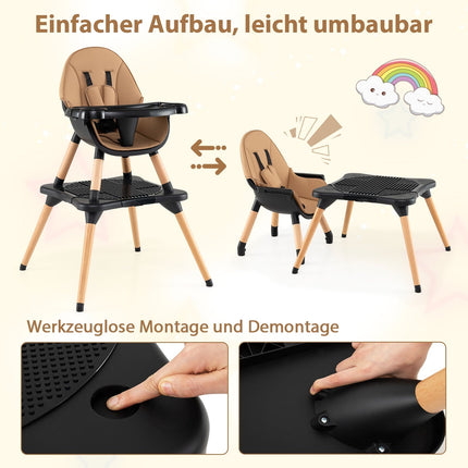6-in-1-Wandelbarer Babyhochstuhl mit Doppeltablett