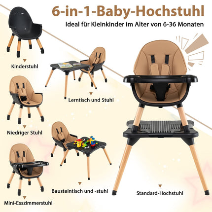 6-in-1-Wandelbarer Babyhochstuhl mit Doppeltablett
