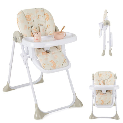 Chaise haute convertible 6 en 1 pour bébé avec fonctions d'inclinaison et fonction d'inclinaison. Chaise Haute Pliante Double Plateau Beige