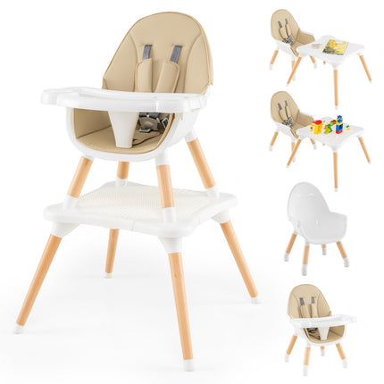 Chaise haute bébé convertible 6 en 1 avec tablette et harnais de sécurité