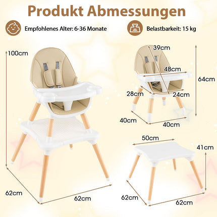Chaise haute bébé convertible 6 en 1 avec tablette et harnais de sécurité