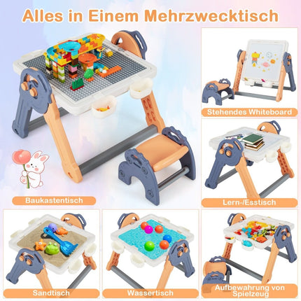 Table pliante pour enfants 6 en 1 avec chaise et chevalet, table de jeu avec plateau double face et amovible