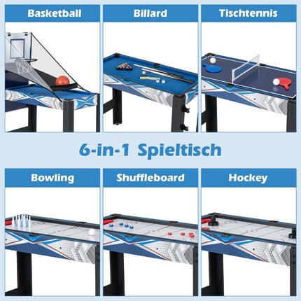 6-in-1 Multi-Spieltisch: Kicker, Basketball, Billard