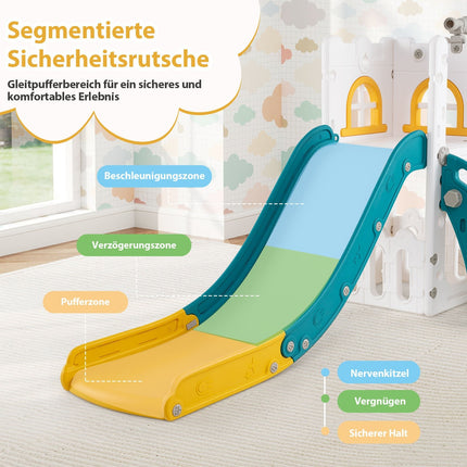 6-in-1 Kleinkinderrutsche mit Basketballkorb & Teleskop