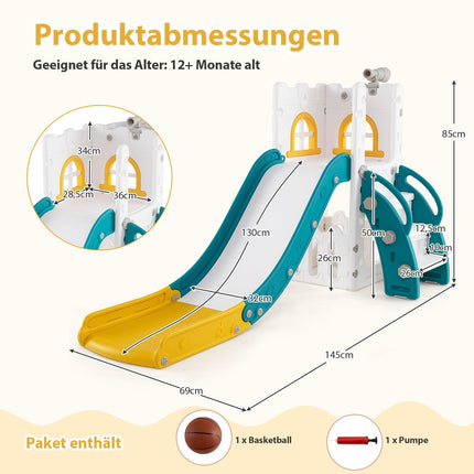 6-in-1 Kleinkinderrutsche mit Basketballkorb & Teleskop