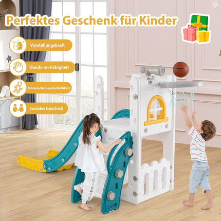 6-in-1 Kleinkinderrutsche mit Basketballkorb & Teleskop
