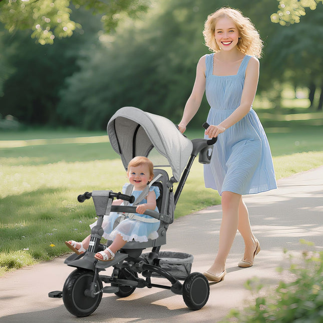 6-in-1 Kleinkinder-Dreirad, verstellbarer Sitz, faltbar, Grau
