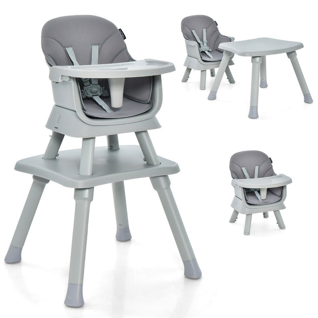 Chaise haute pour bébé 6 en 1, chaise haute, chaise de salle à manger, table d'apprentissage, table de construction et groupe de sièges pour enfants, gris