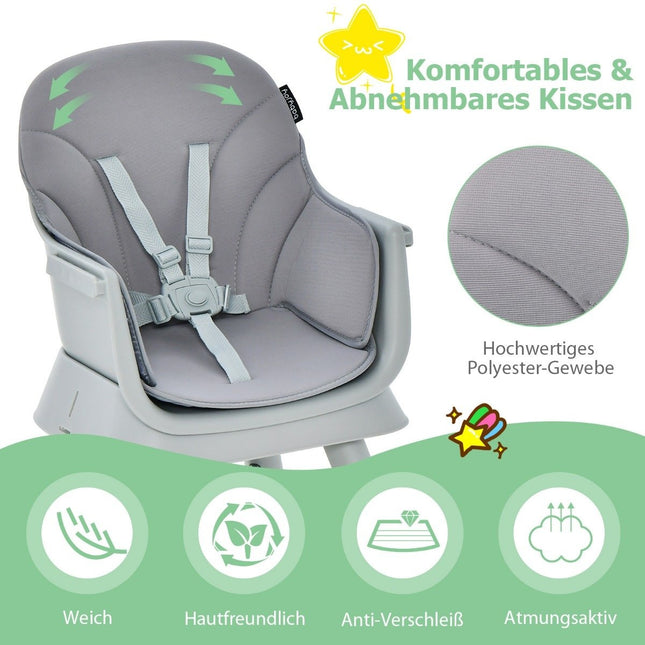 Chaise haute pour bébé 6 en 1, chaise haute, chaise de salle à manger, table d'apprentissage, table de construction et groupe de sièges pour enfants, gris