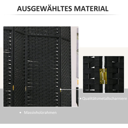 6-teiliger faltbarer Raumteiler, Schwarz Polypropylen