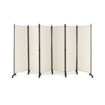 Paravent pliable en 6 parties brise-vue hauteur 172 cm avec roulettes verrouillables beige