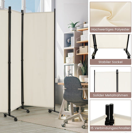 Paravent pliable en 6 parties brise-vue hauteur 172 cm avec roulettes verrouillables beige