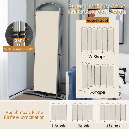 6-teilig faltbarer Sichtschutz Raumteiler Stofftrennwand 331 x 51 x 188 cm beige