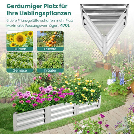 6-teiliges Metall-Pflanzkasten-Set für Gemüse Dreieck-Hochbeet 150 x 150 x 30 cm Silber