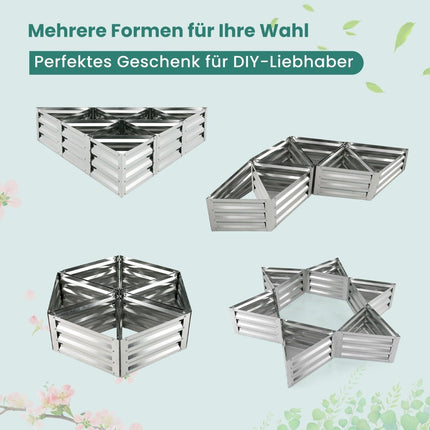 6-teiliges Metall-Pflanzkasten-Set für Gemüse Dreieck-Hochbeet 150 x 150 x 30 cm Silber