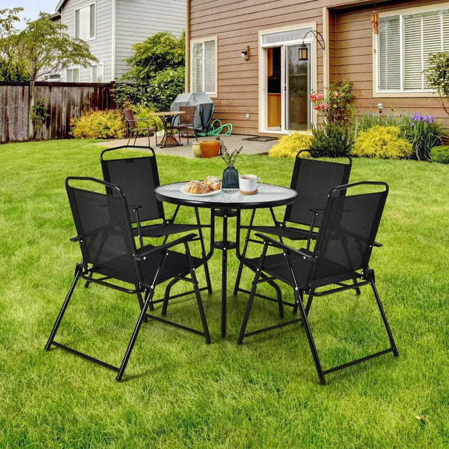Ensemble de meubles de patio 6 pièces avec table basse, 4 chaises pliantes et parasol