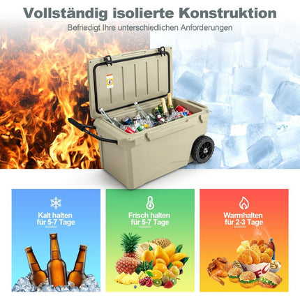 71L Isolierbox mit Flaschenöffner &amp; Griff &amp; Rollen Tragbare Kühlbox Wärmebehälter Khaki