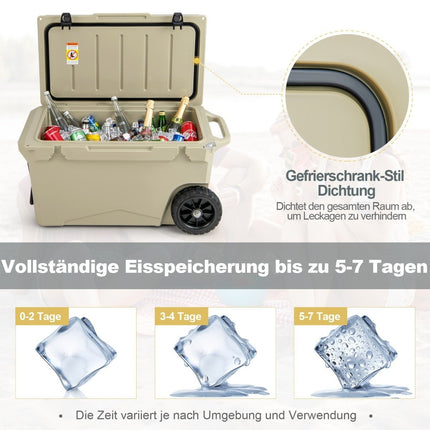 71L Isolierbox mit Flaschenöffner &amp; Griff &amp; Rollen Tragbare Kühlbox Wärmebehälter Khaki