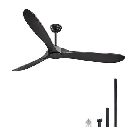 72 Inch Ceiling Fan No Light, Remote, 3 Wood Blades