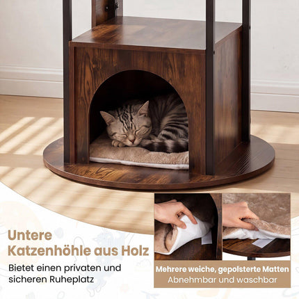 72-Zoll-Katzenhaus mit mehreren Ebenen und oberem Aussichtsplatz, rustikales Braun