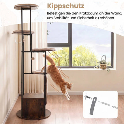 72-Zoll-Katzenhaus mit mehreren Ebenen und oberem Aussichtsplatz, rustikales Braun
