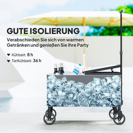 Chariot de service pour réfrigérateur de 76 L avec roulettes, ouvre-bouteille, poignées de couvercle, glacière mobile, chariot latéral, bar, conteneur frais, chariot à boissons pour extérieur, terrasse, fête, blanc