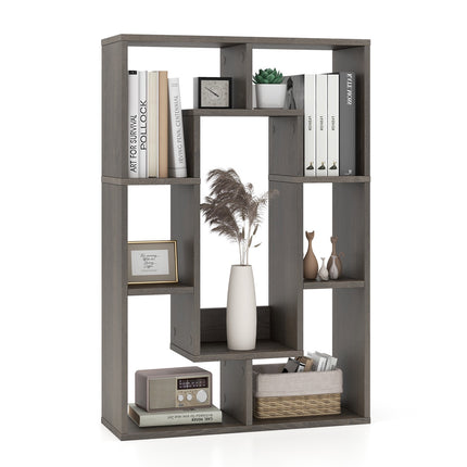 Bibliothèque géométrique à 7 cubes, bois d'ingénierie, gris