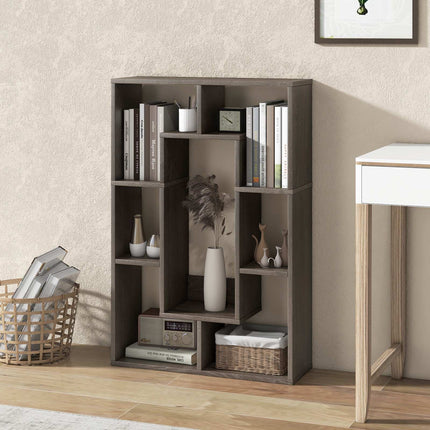 Bibliothèque géométrique à 7 cubes, bois d'ingénierie, gris