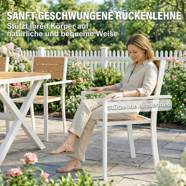 7-teiliges Essgruppe für den Außenbereich, Aluminiumrahmen, Teakholz-Finish
