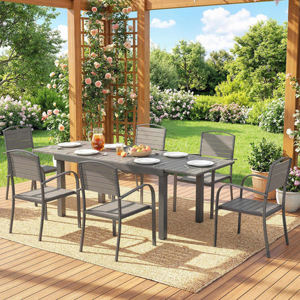 Ensemble de salle à manger d'extérieur 7 pièces, table extensible et 6 chaises