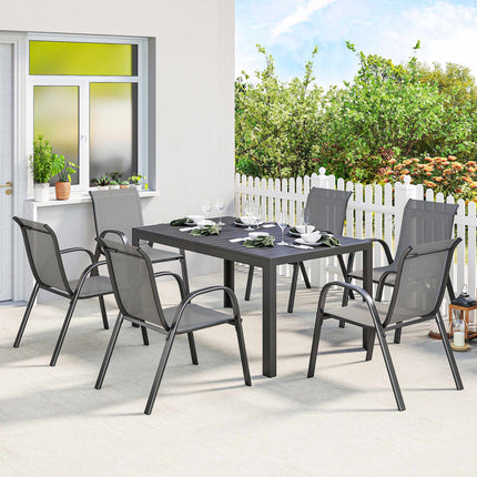 7-teiliges Gartenmöbel-Set, stapelbare Stühle, Stahlrahmen