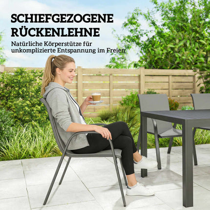 7-teiliges Gartenmöbel-Set, stapelbare Stühle, Stahlrahmen