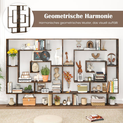 7-stöckiges Bücherregal, geometrisches Design, Rustikales Braun