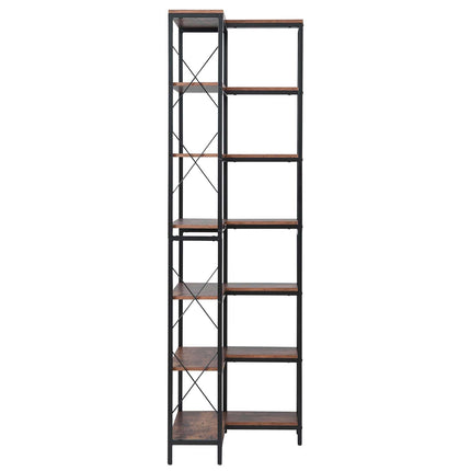 7-Tier Corner Bookshelf, Metal Frame Wood Shelves