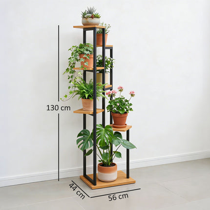 Support à plantes à 7 niveaux, 130 cm de hauteur, bois et acier