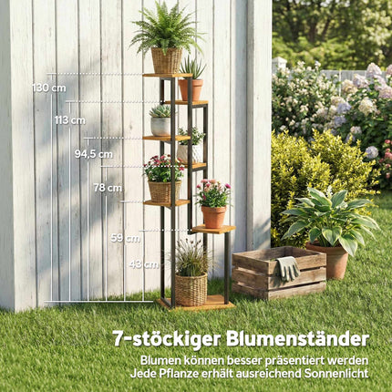Support à plantes à 7 niveaux, 130 cm de hauteur, bois et acier